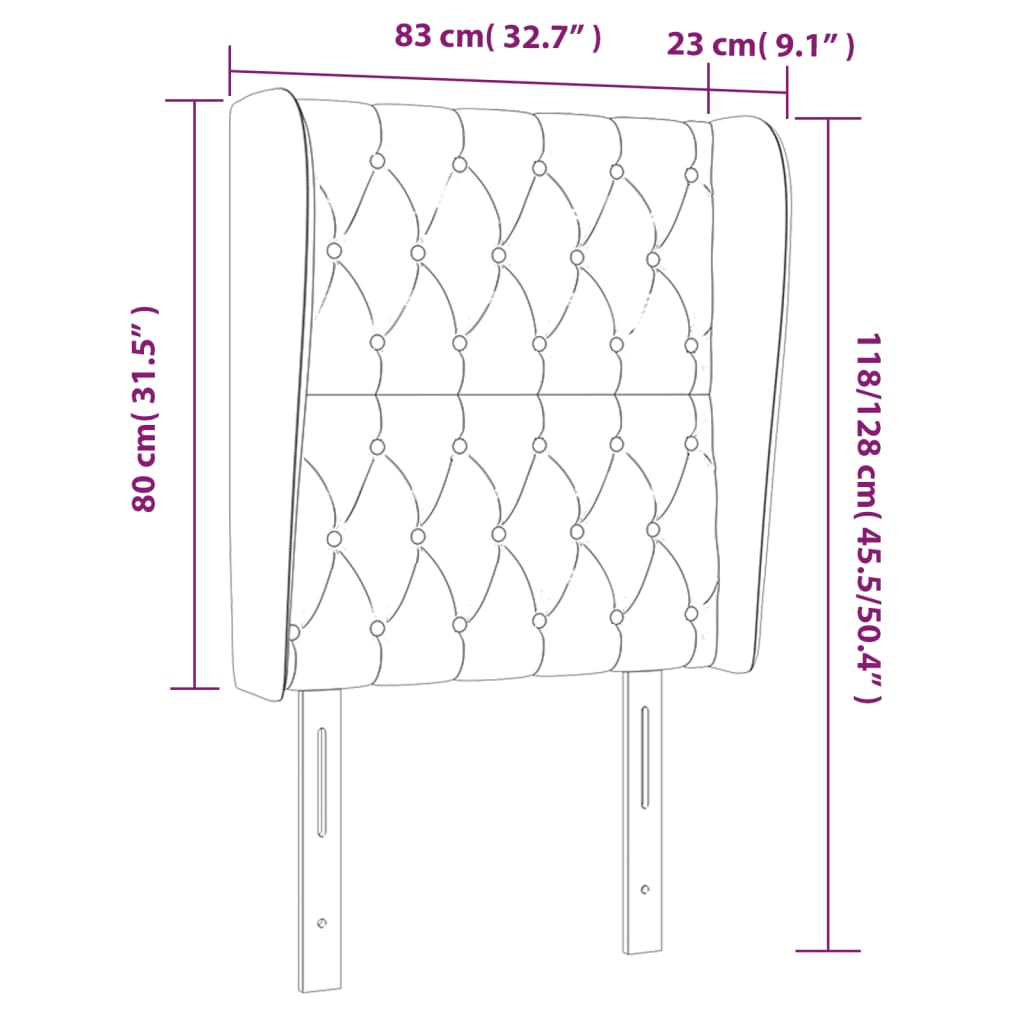 Sänggavel med kanter blå 83x23x118/128 cm tyg