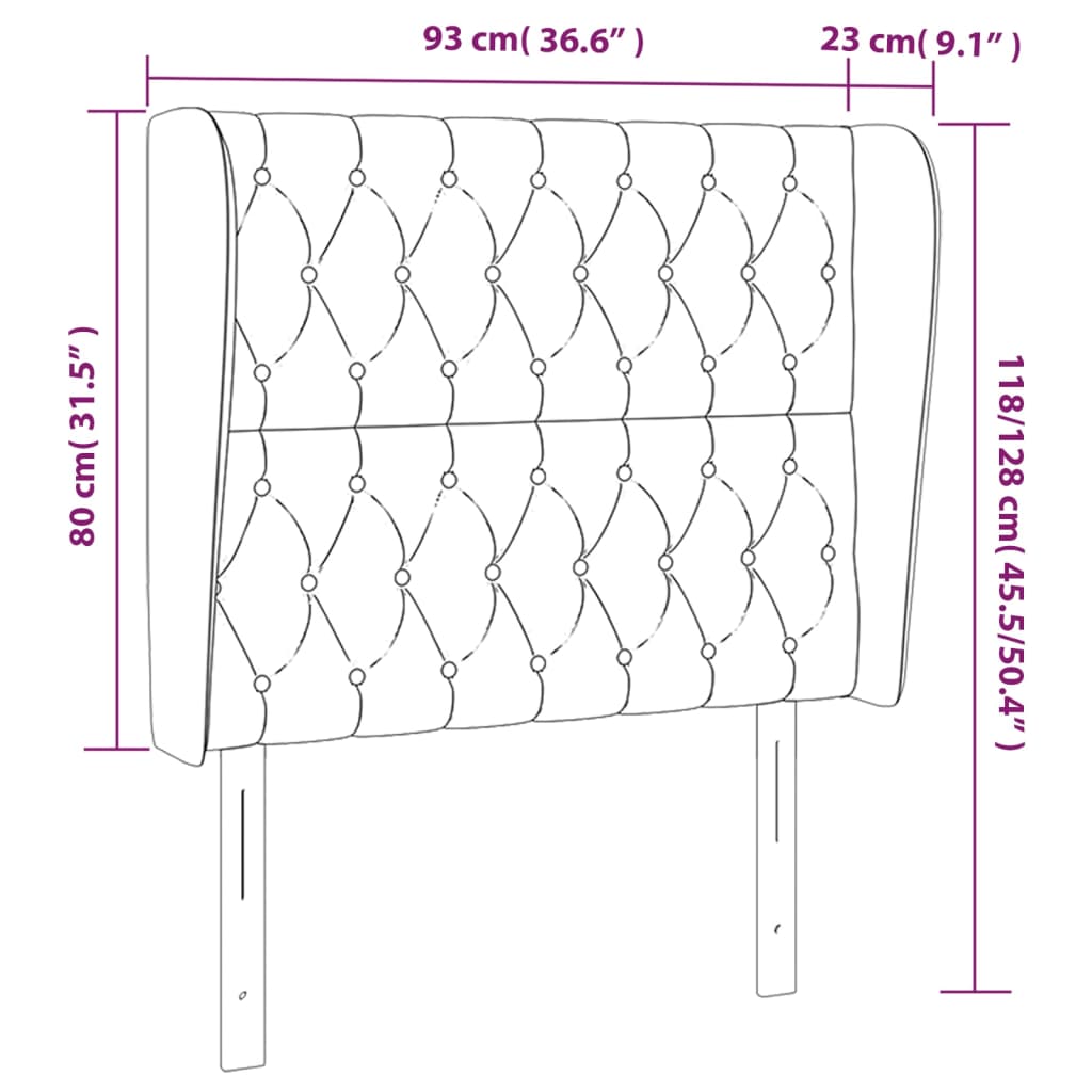 Sänggavel med kanter svart 93x23x118/128 cm tyg