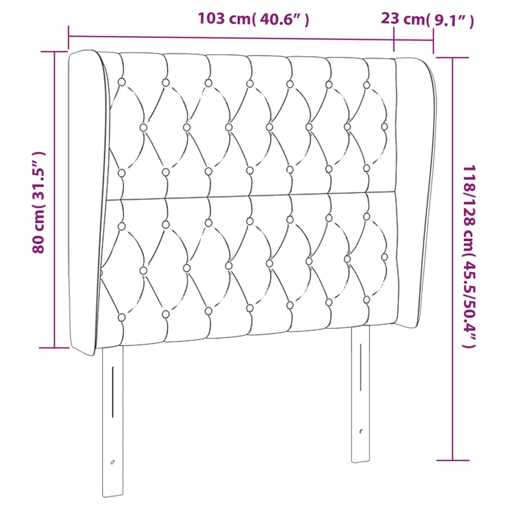 Sänggavel med kanter svart 103x23x118/128 cm sammet