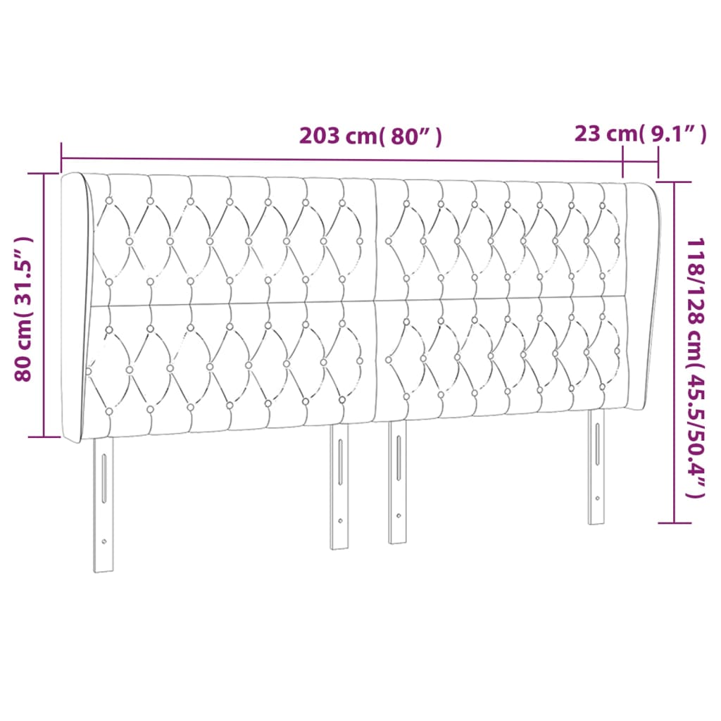 Sänggavel med kanter svart 203x23x118/128 cm sammet