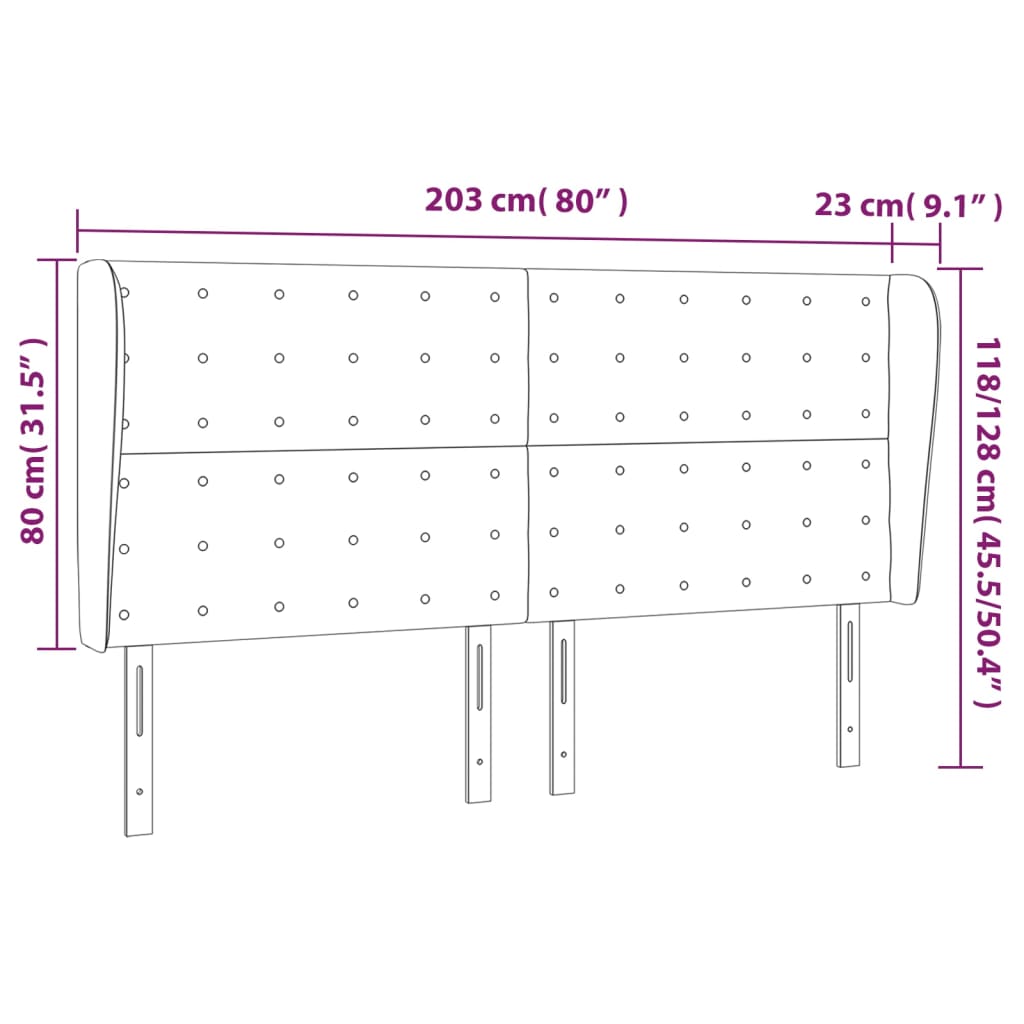 Sänggavel med kanter rosa 203x23x118/128 cm sammet