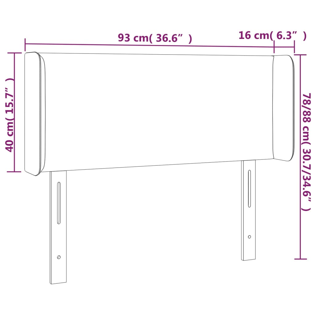 Sänggavel med kanter svart 93x16x78/88 cm sammet