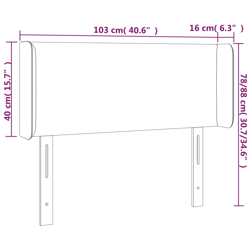 Sänggavel med kanter svart 103x16x78/88 cm sammet