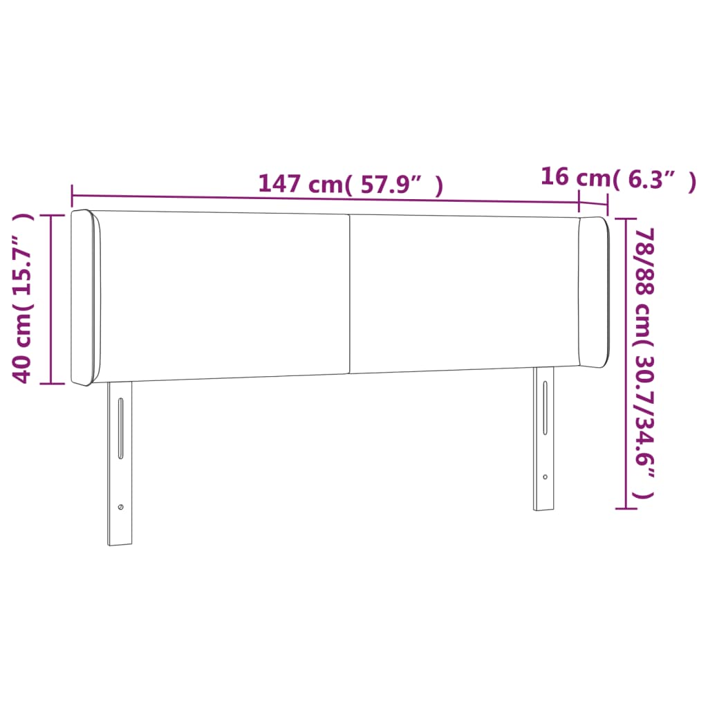 Sänggavel med kanter svart 147x16x78/88 cm sammet