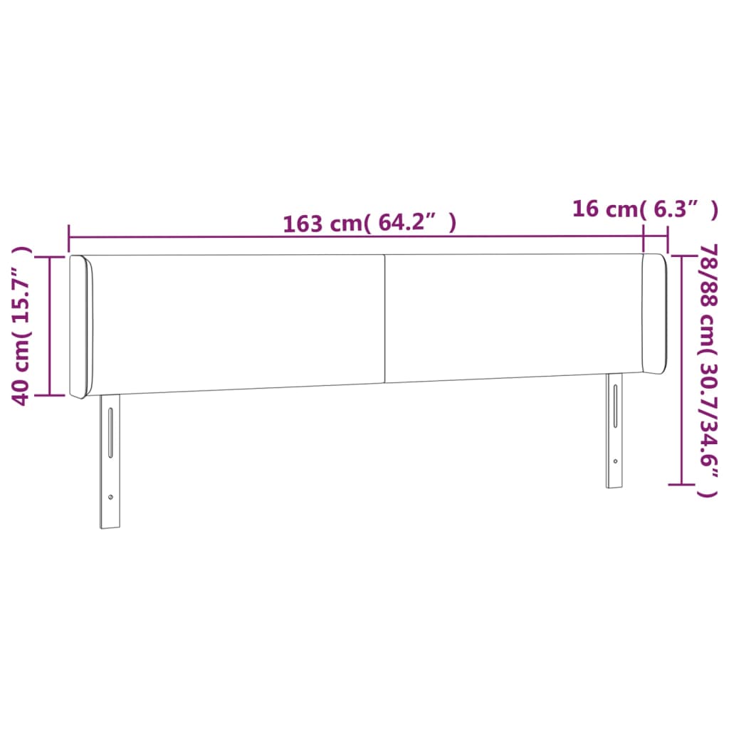 Sänggavel med kanter svart 163x16x78/88 cm sammet