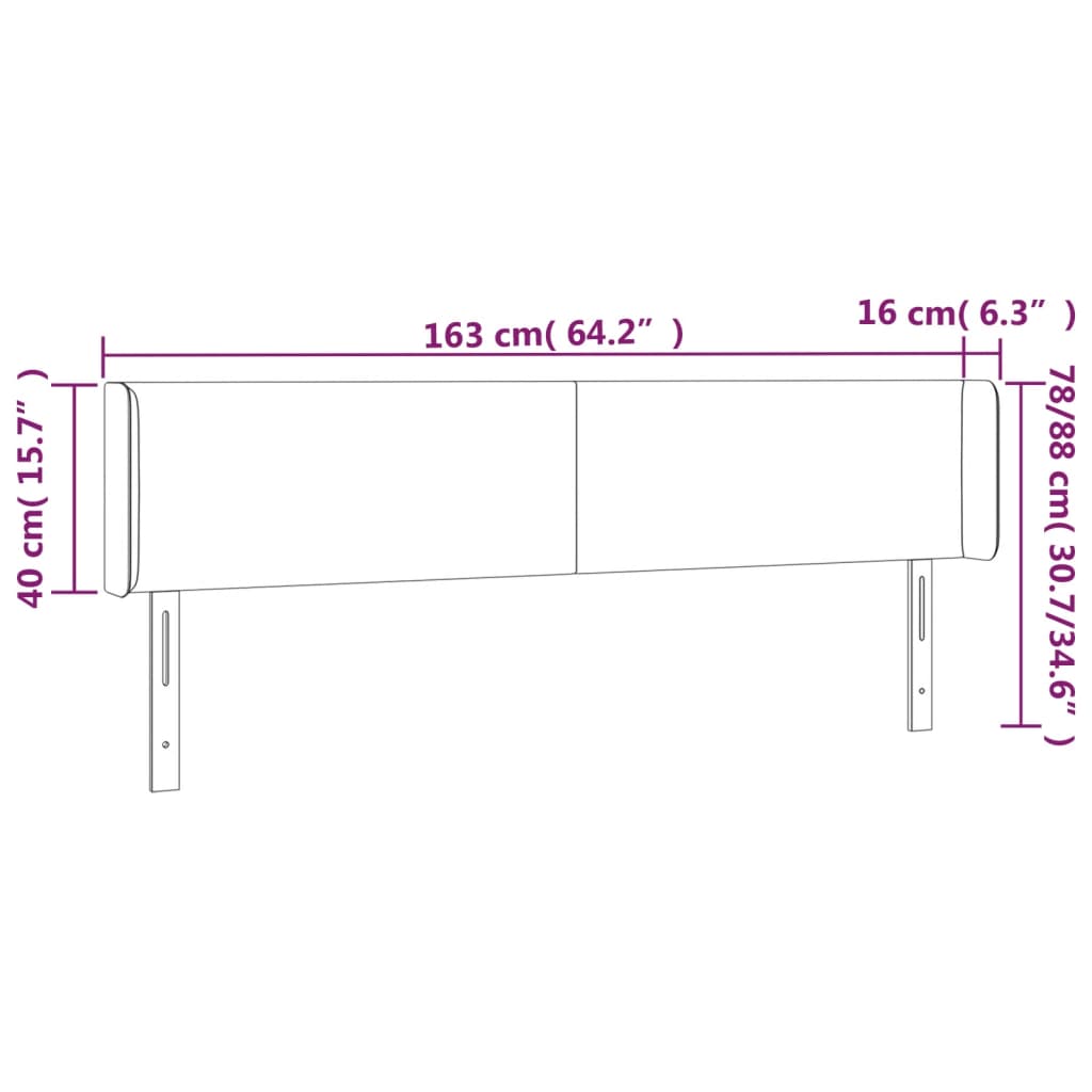 Sänggavel med kanter rosa 163x16x78/88 cm sammet