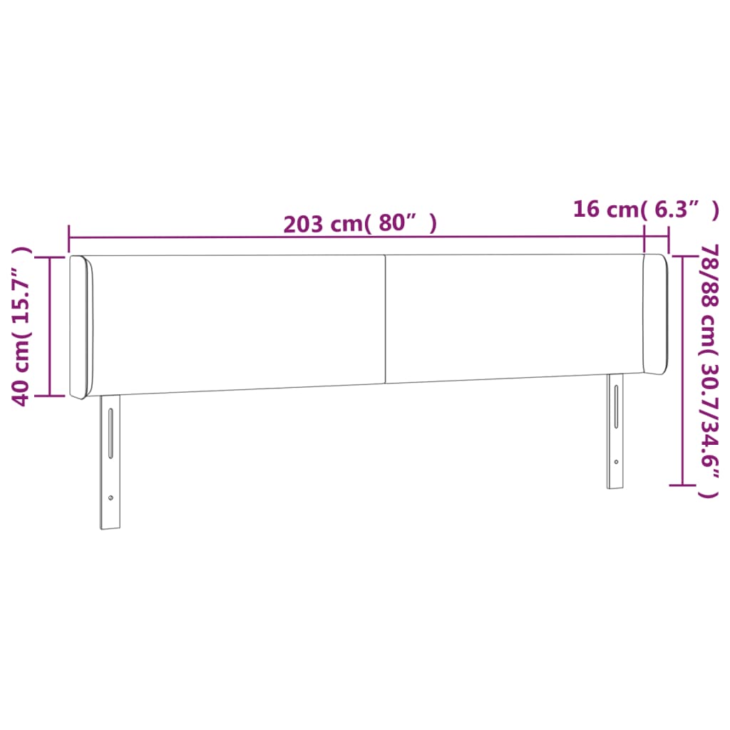 Sänggavel med kanter svart 203x16x78/88 cm sammet