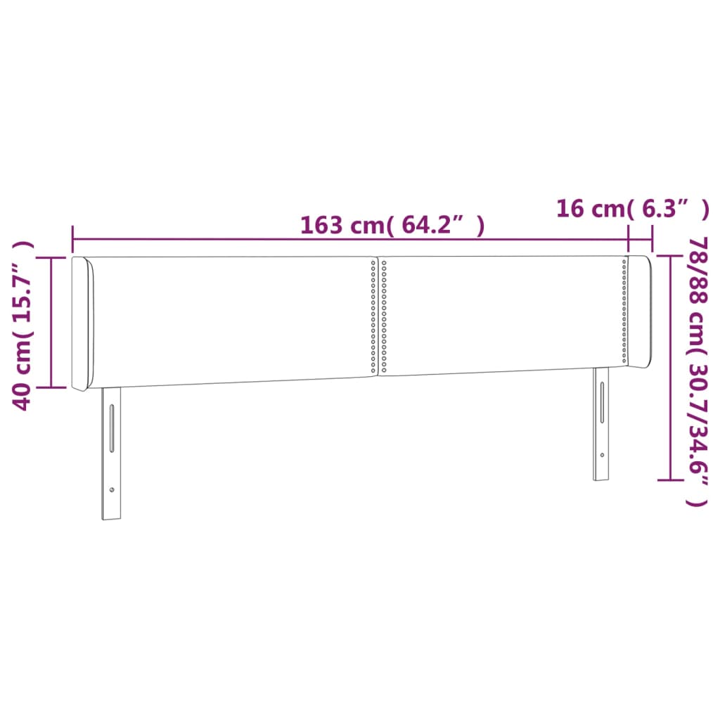 Sänggavel med kanter rosa 163x16x78/88 cm sammet