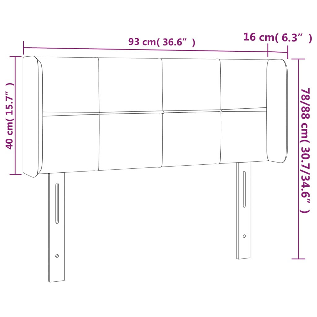 Sänggavel med kanter rosa 93x16x78/88 cm sammet