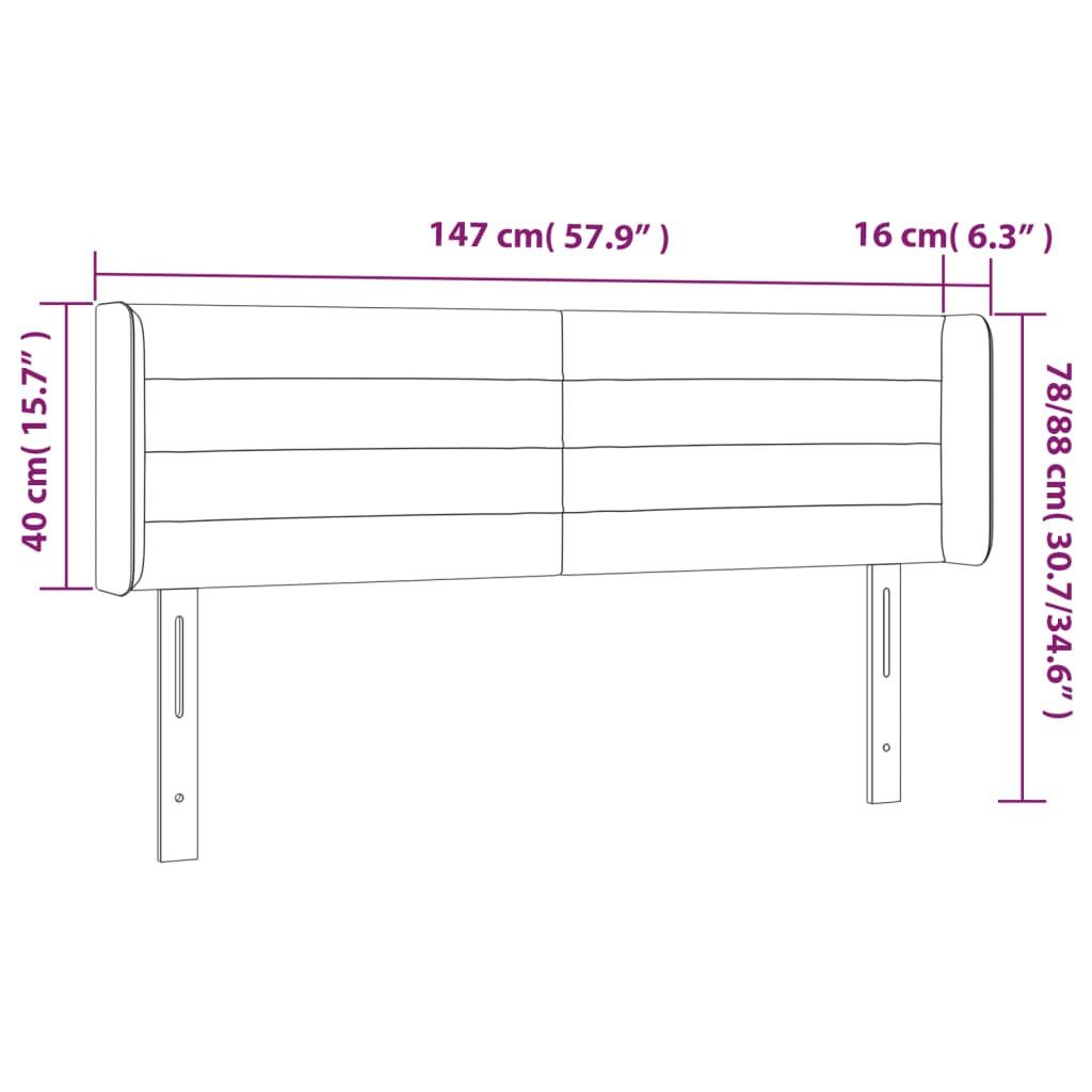 Sänggavel med kanter svart 147x16x78/88 cm sammet