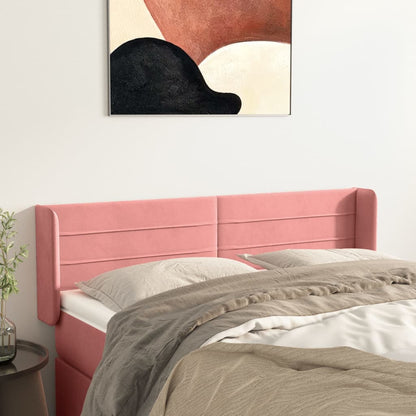 Sänggavel med kanter rosa 147x16x78/88 cm sammet