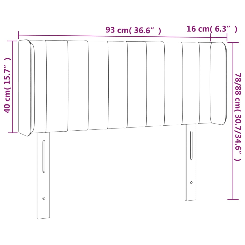 Sänggavel med kanter svart 93x16x78/88 cm sammet