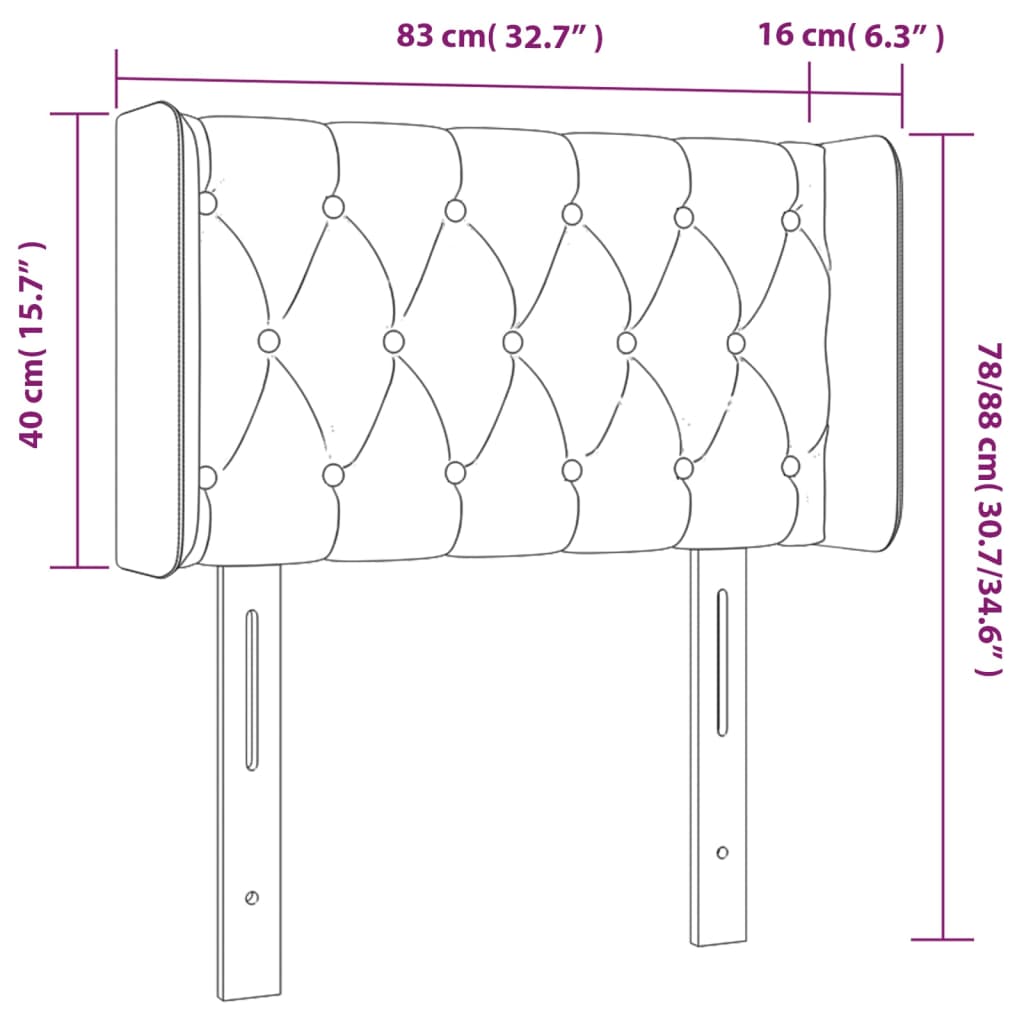 Sänggavel med kanter svart 83x16x78/88 cm sammet