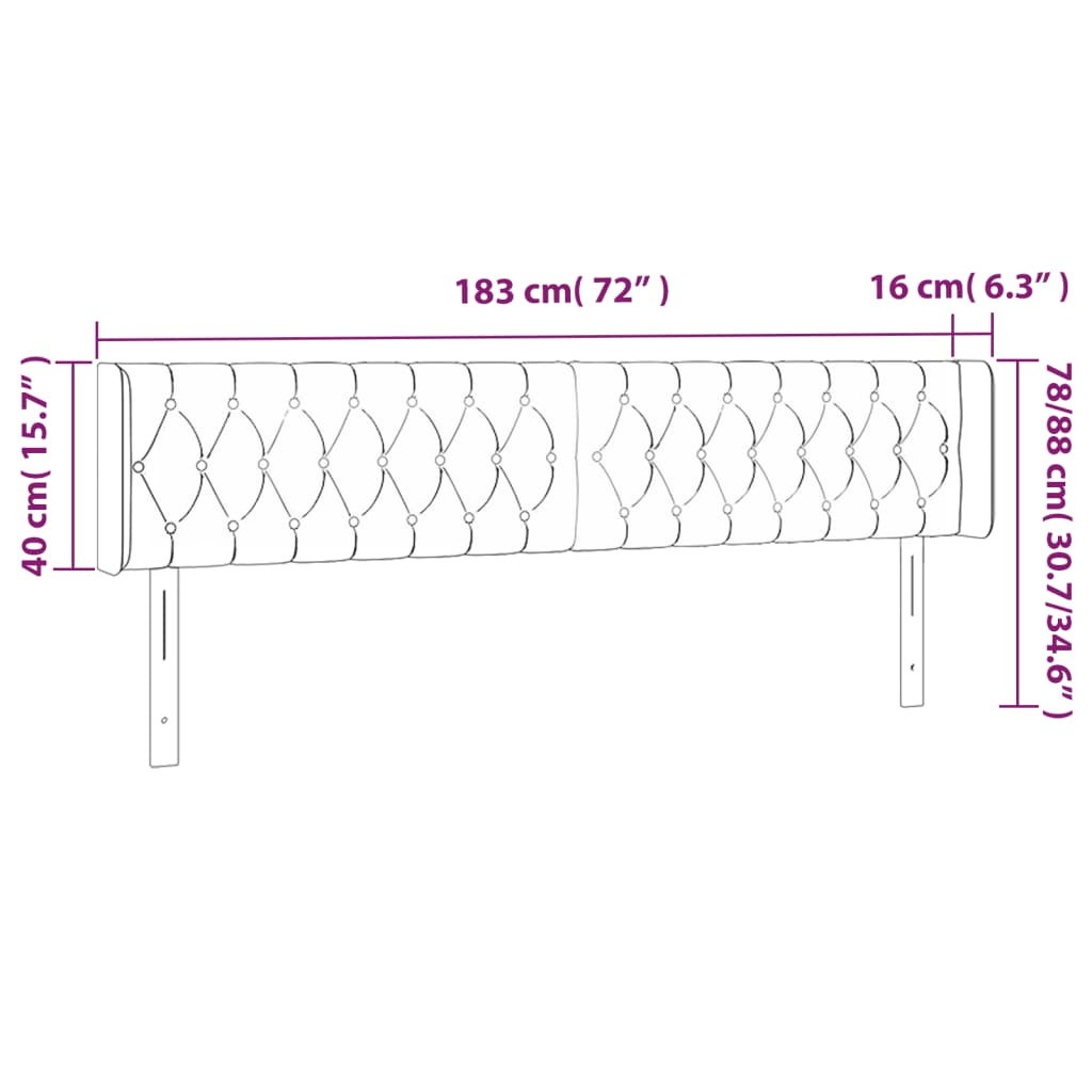 Sänggavel med kanter svart 183x16x78/88 cm sammet