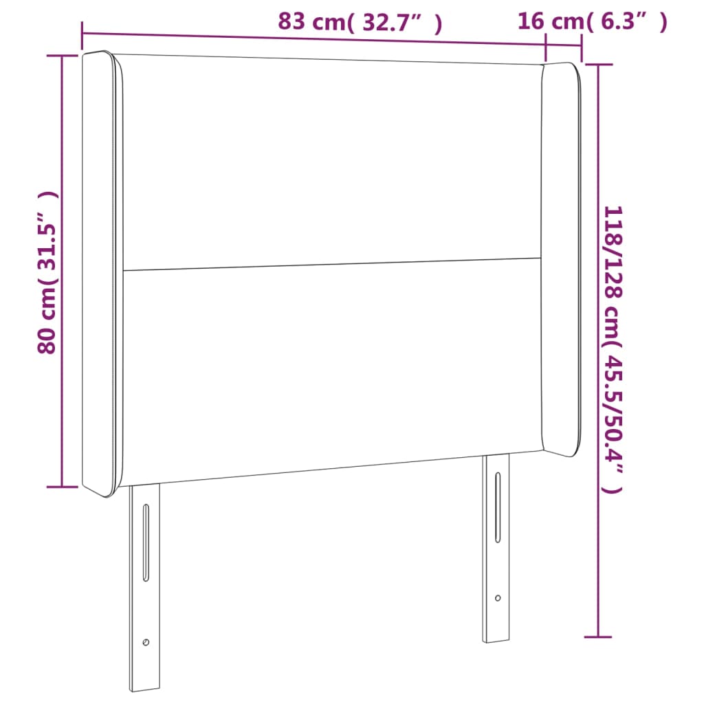 Sänggavel med kanter svart 83x16x118/128 cm tyg