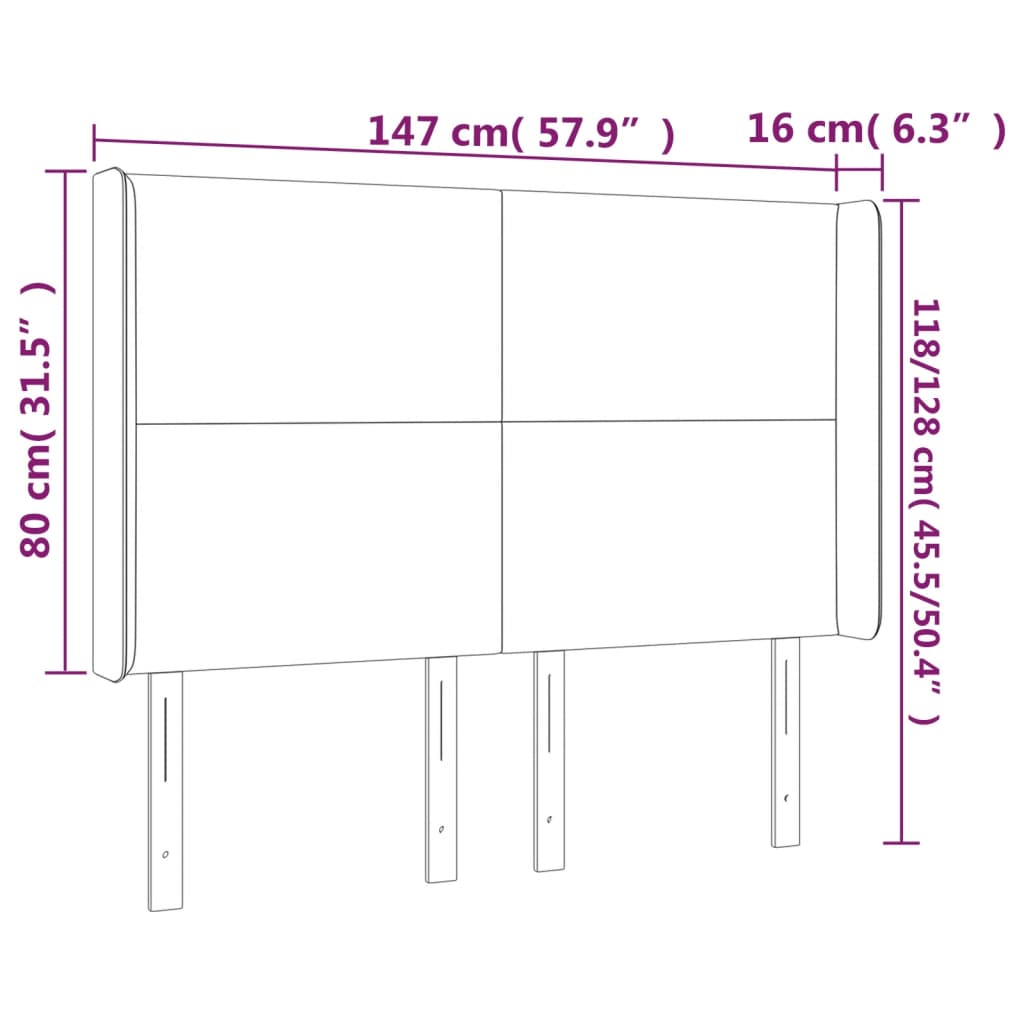 Sänggavel med kanter svart 147x16x118/128 cm sammet