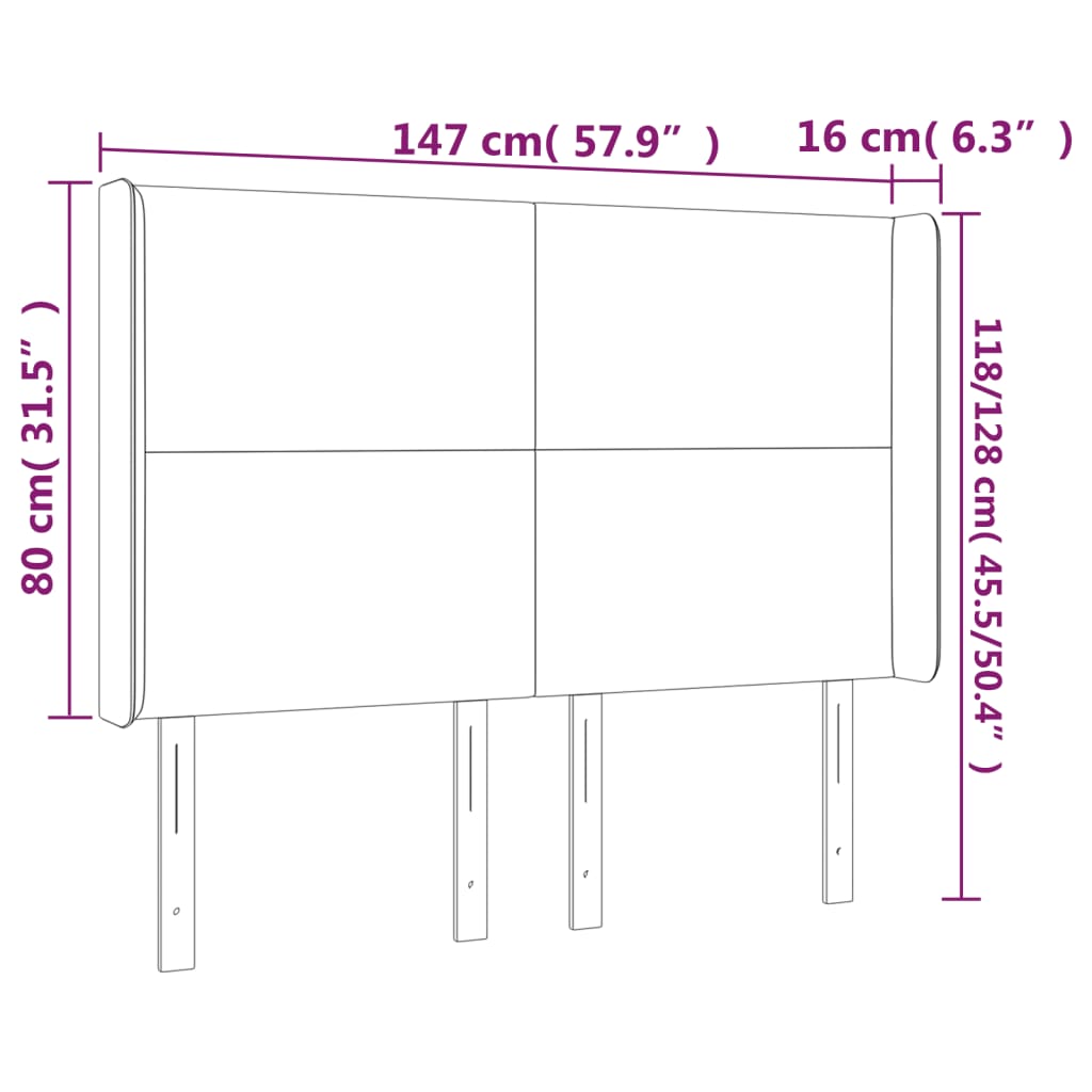 Sänggavel med kanter rosa 147x16x118/128 cm sammet