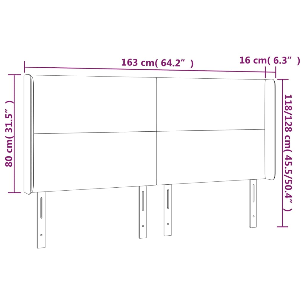 Sänggavel med kanter vit 163x16x118/128 cm konstläder