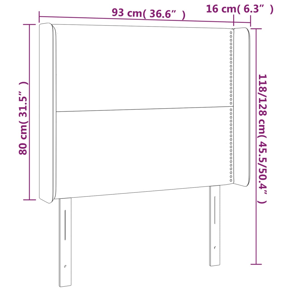 Sänggavel med kanter svart 93x16x118/128 cm tyg