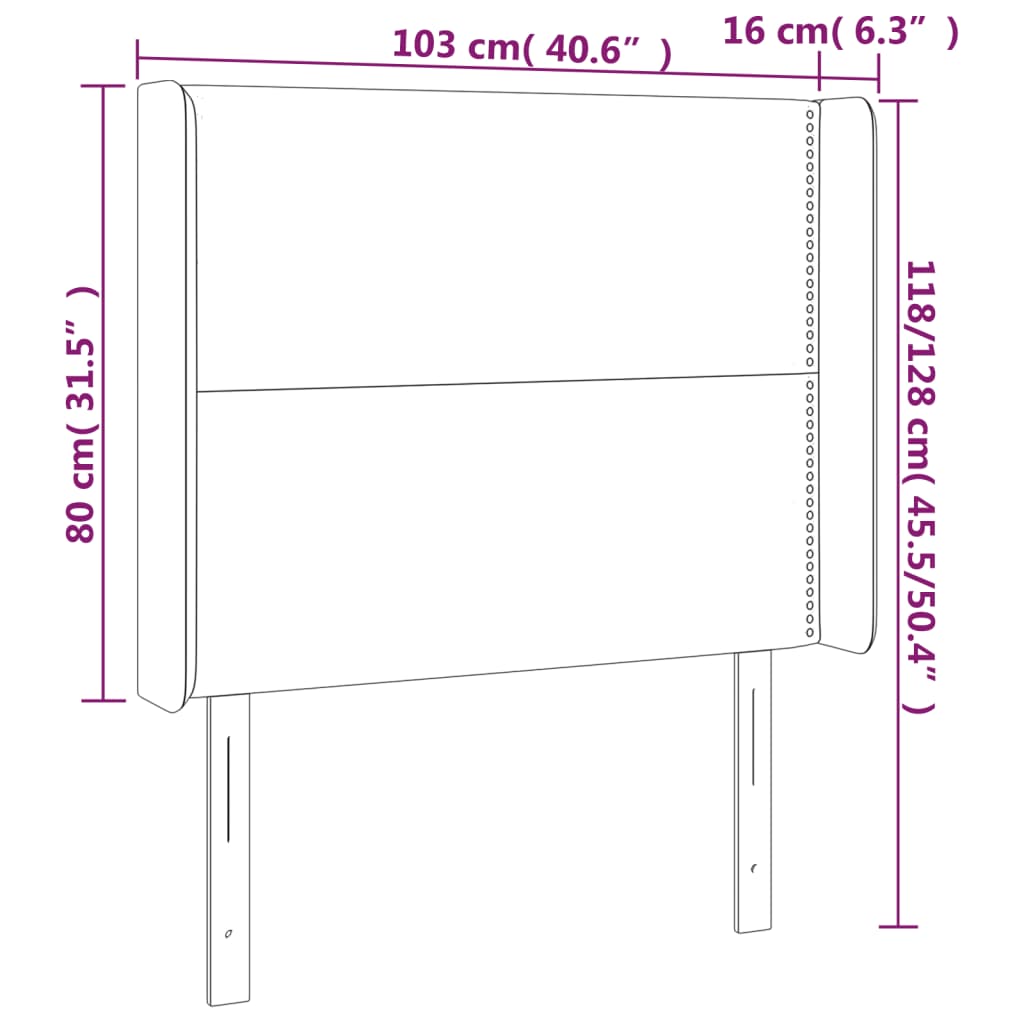 Sänggavel med kanter rosa 103x16x118/128 cm sammet