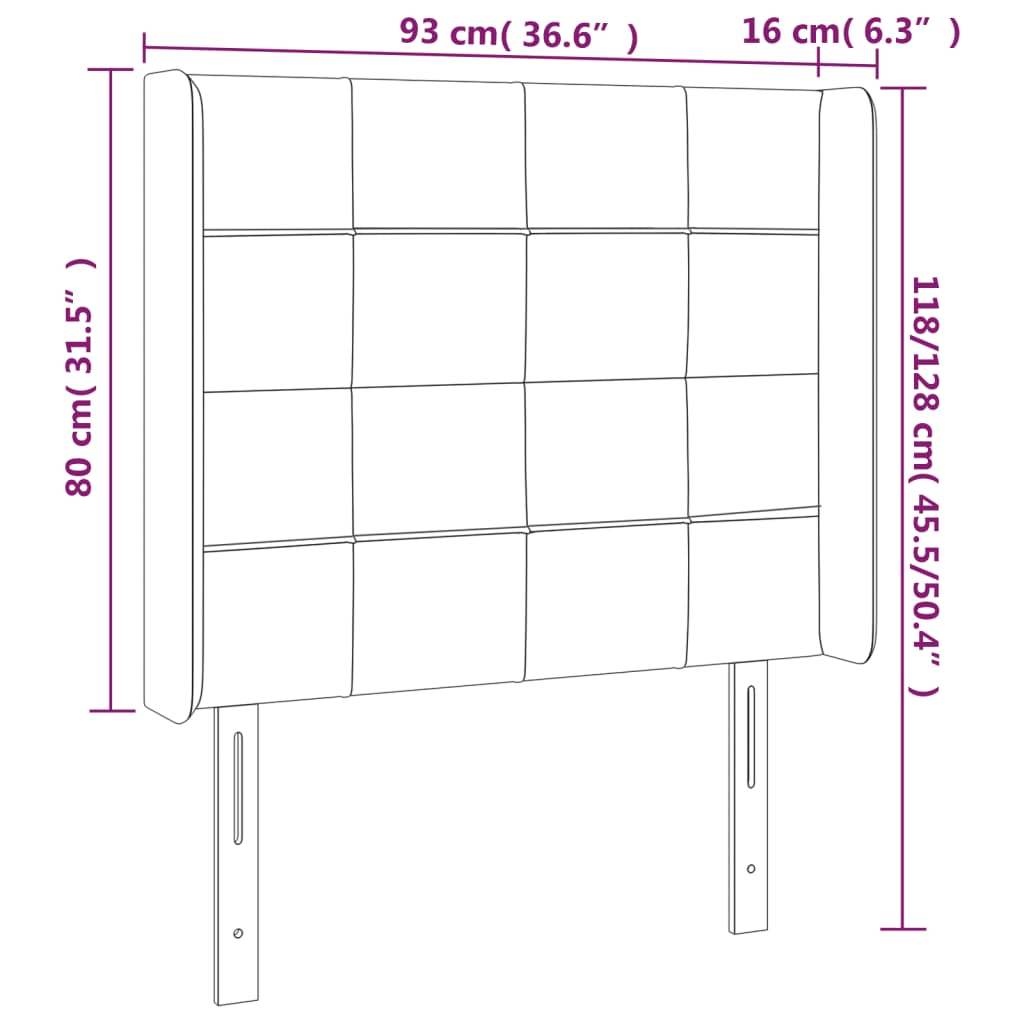 Sänggavel med kanter mörkbrun 93x16x118/128 cm tyg