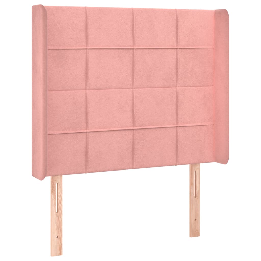 Sänggavel med kanter rosa 93x16x118/128 cm sammet