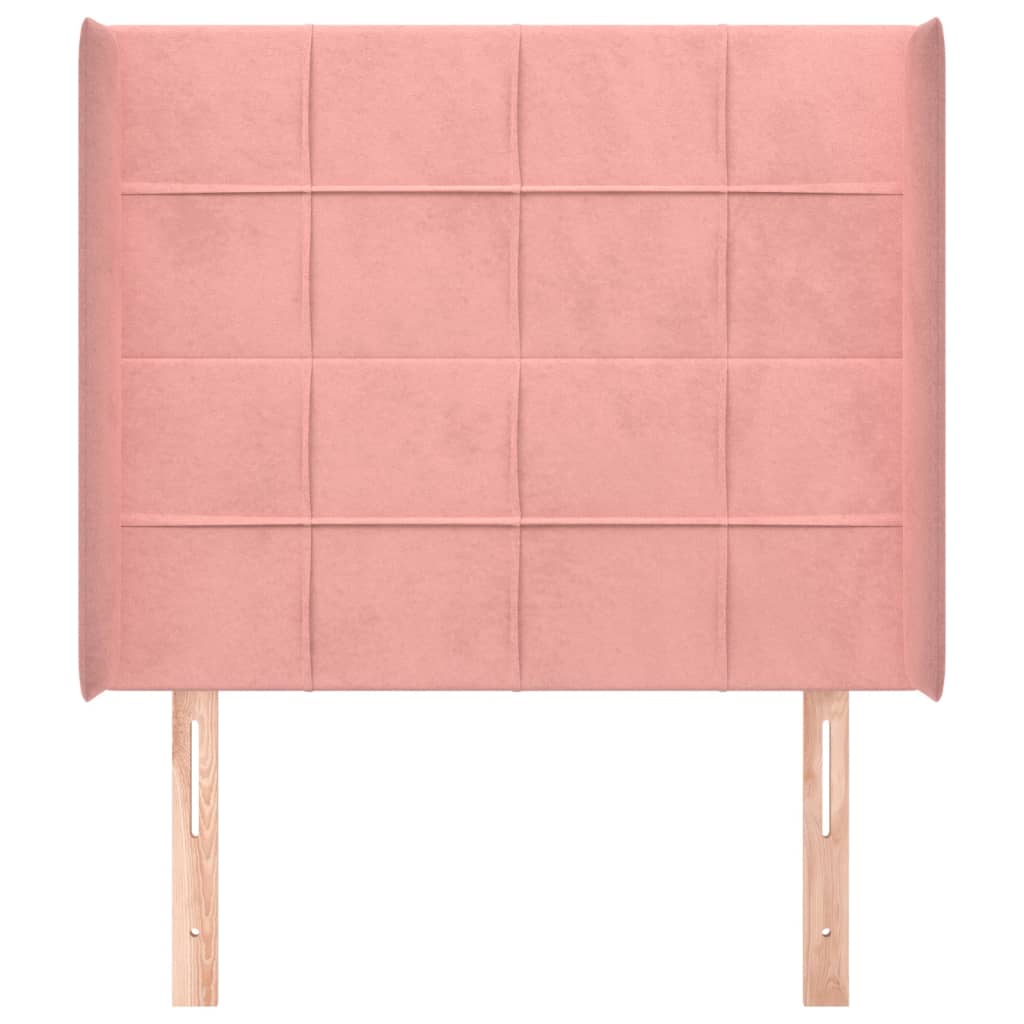 Sänggavel med kanter rosa 93x16x118/128 cm sammet