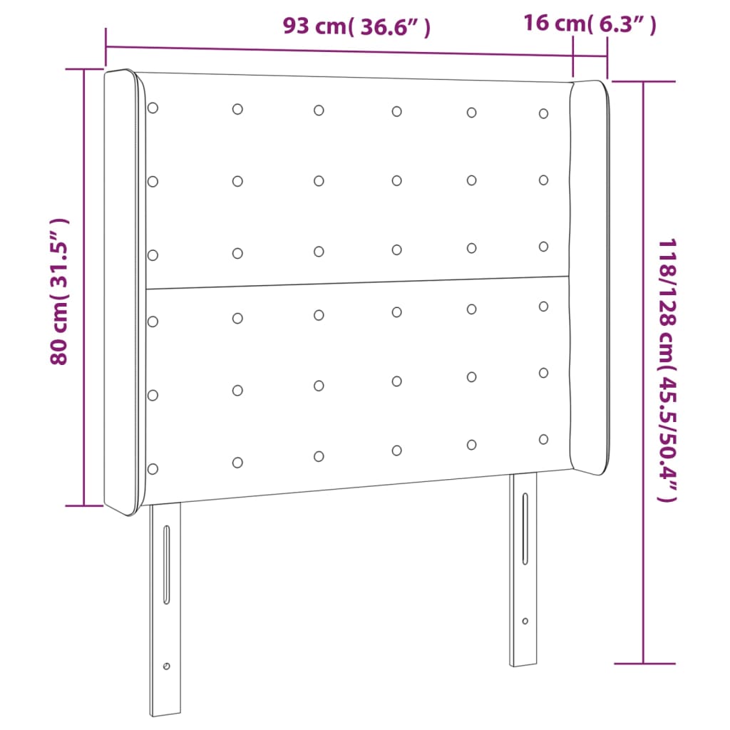 Sänggavel med kanter grå 93x16x118/128 cm konstläder