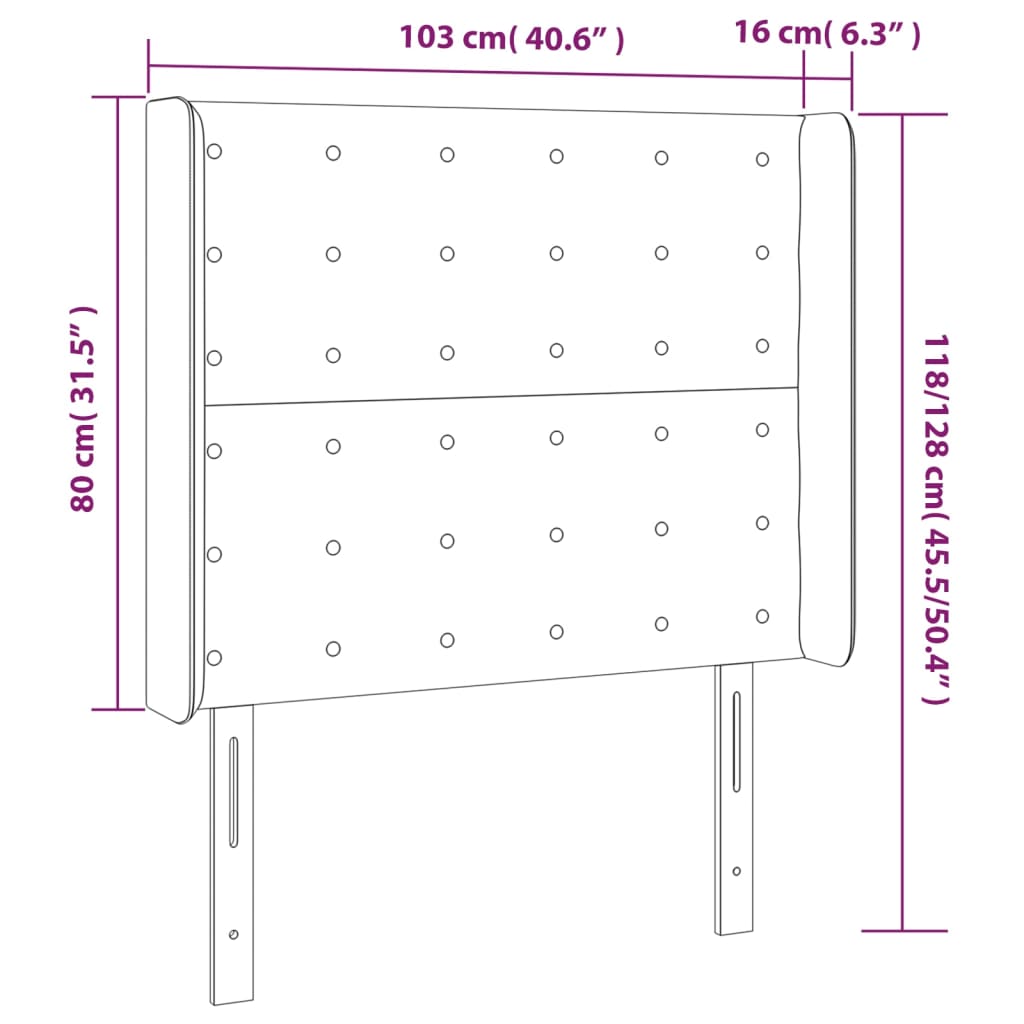 Sänggavel med kanter grå 103x16x118/128 cm konstläder