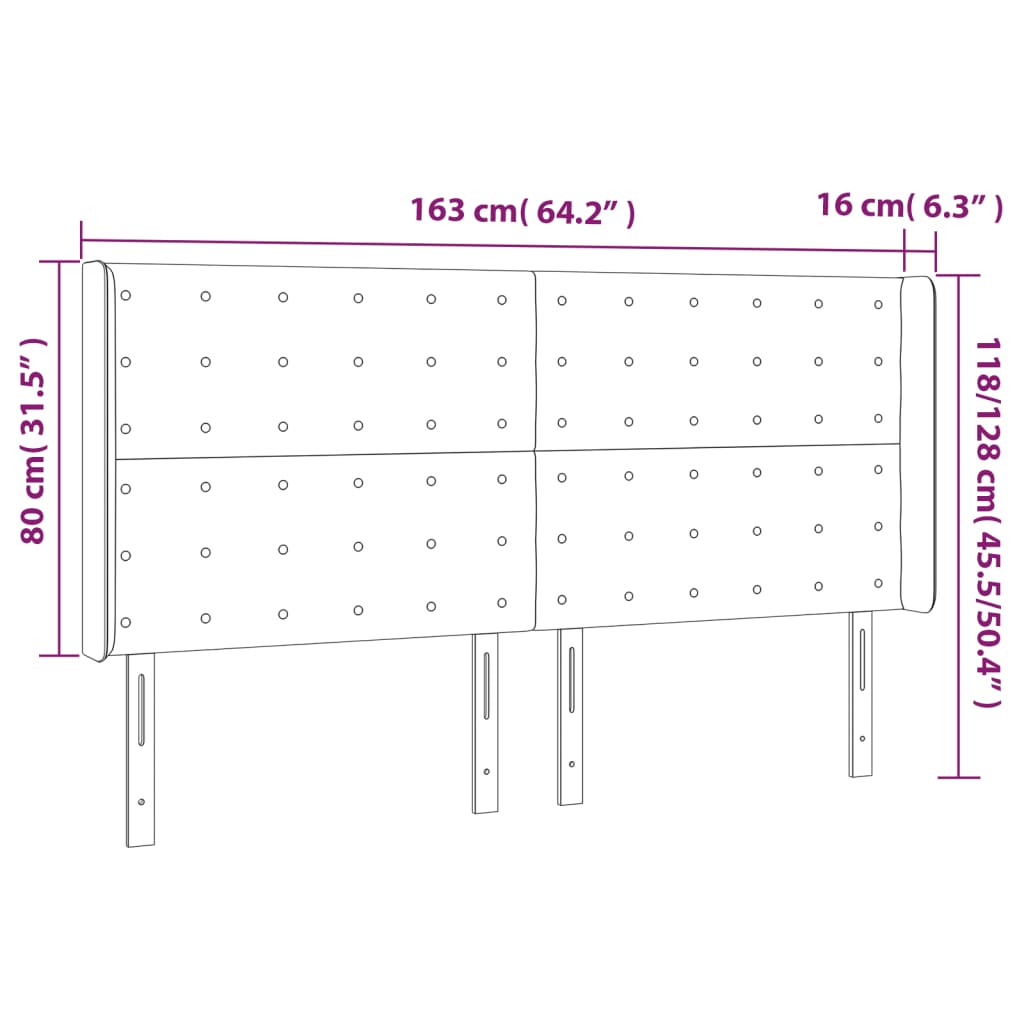 Sänggavel med kanter svart 163x16x118/128 cm konstläder