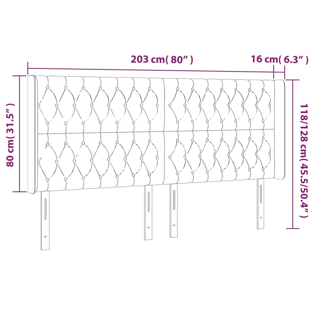 Sänggavel med kanter svart 203x16x118/128 cm tyg