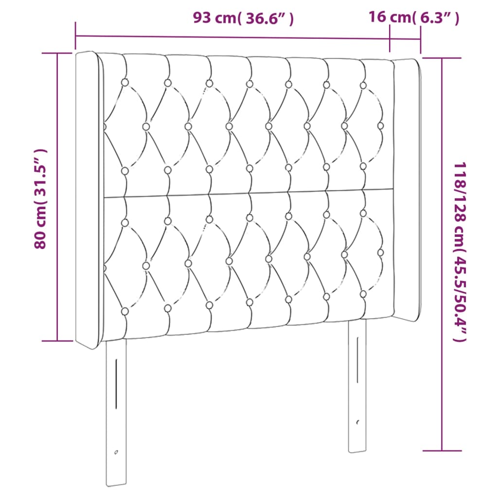 Sänggavel med kanter svart 93x16x118/128 cm sammet