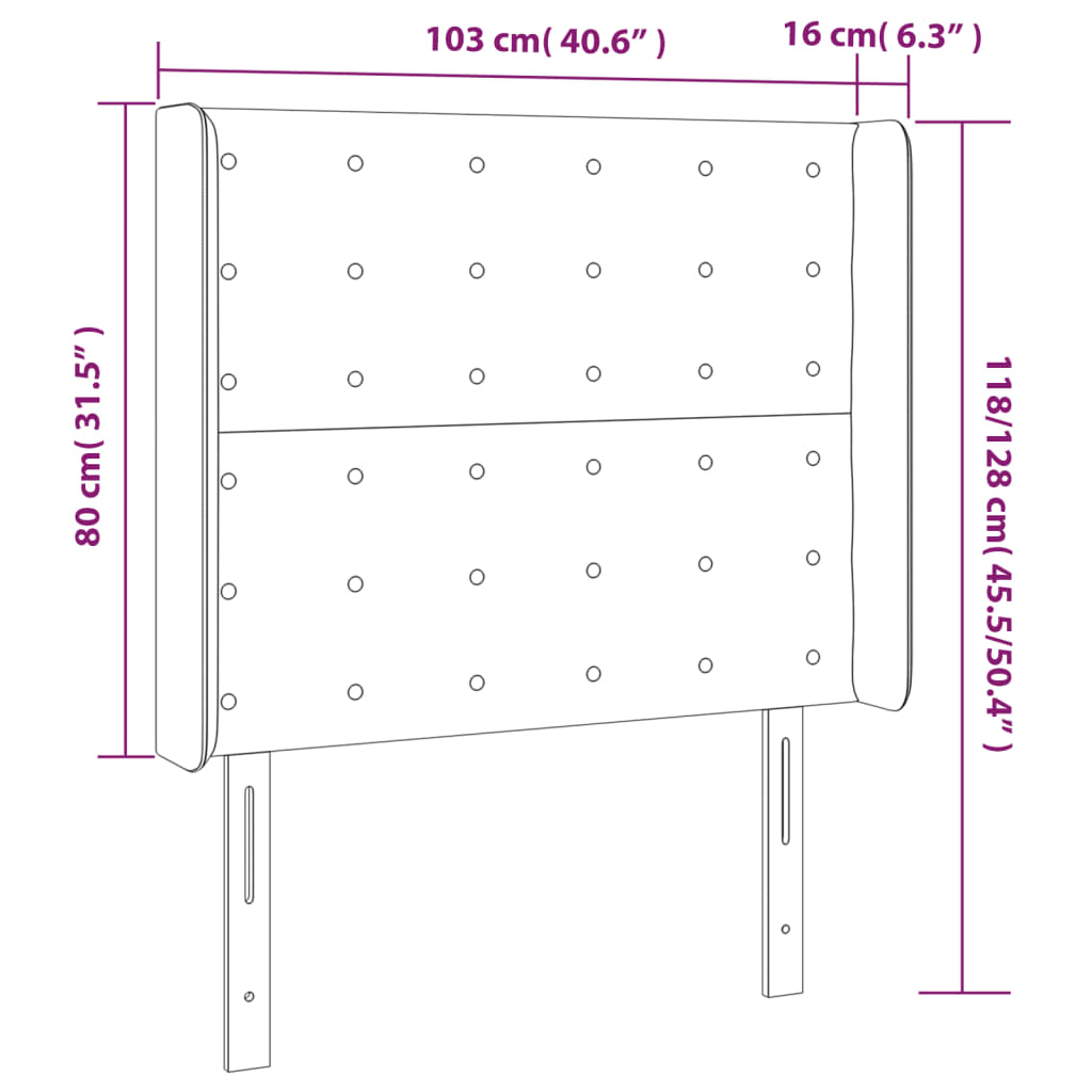 Sänggavel med kanter rosa 103x16x118/128 cm sammet