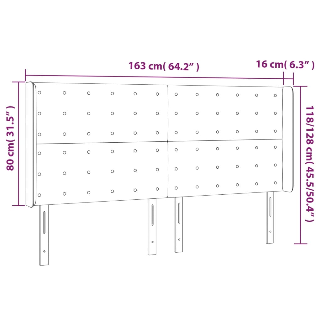 Sänggavel med kanter svart 163x16x118/128 cm sammet