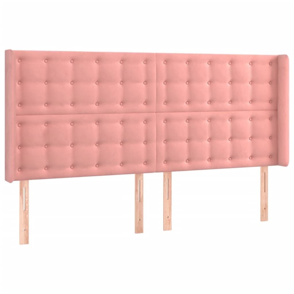 Sänggavel med kanter rosa 203x16x118/128 cm sammet