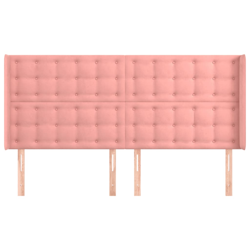 Sänggavel med kanter rosa 203x16x118/128 cm sammet