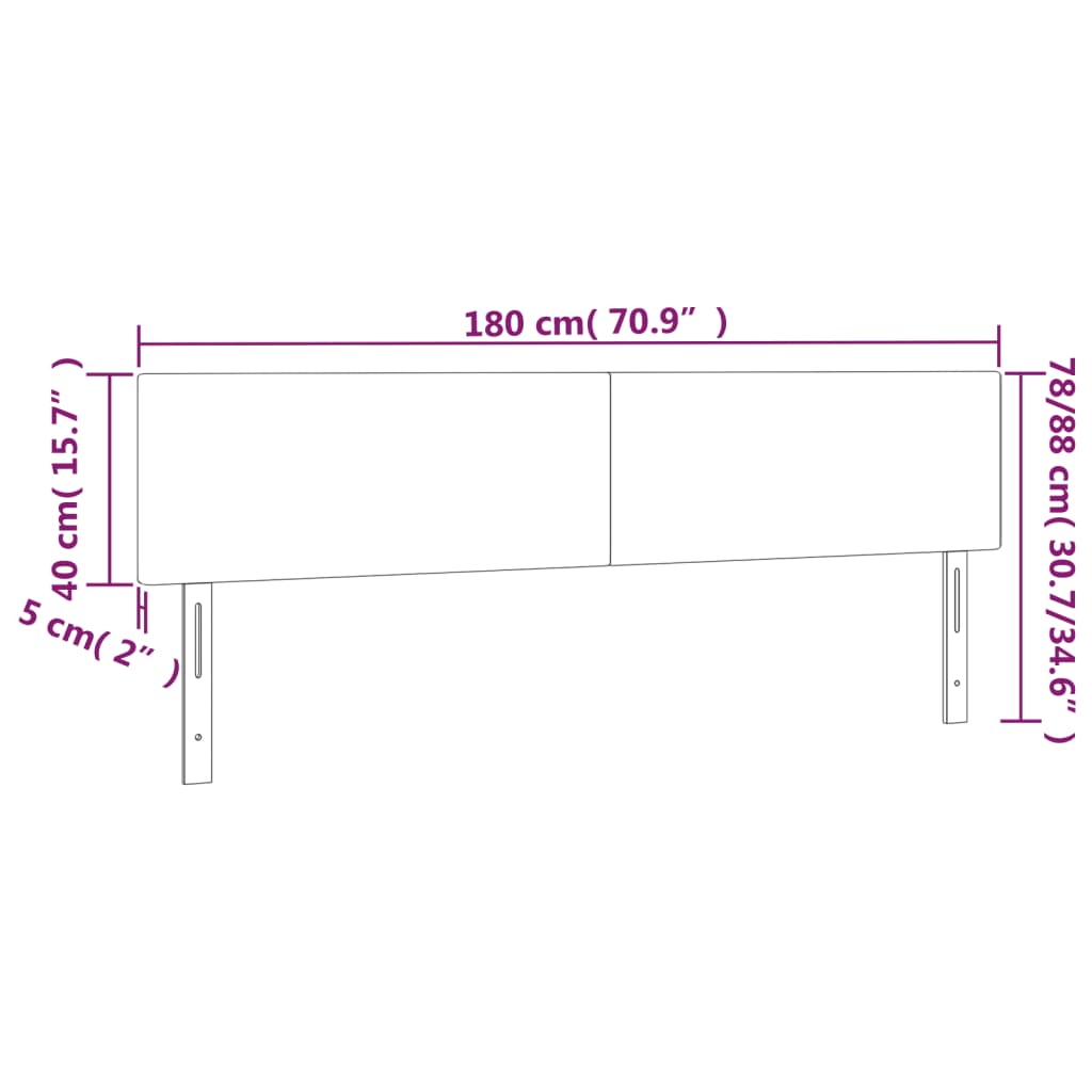 Sänggavel LED svart 180x5x78/88 cm tyg