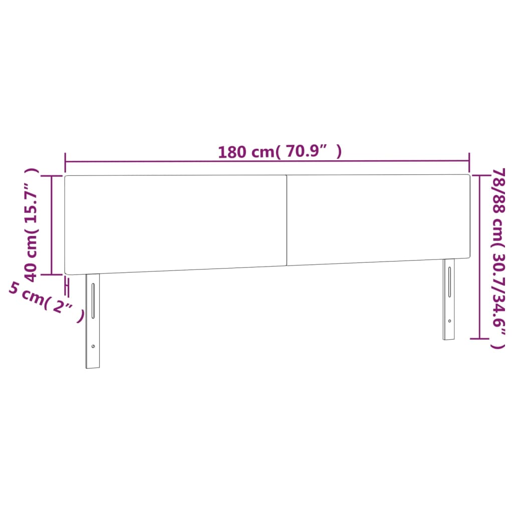 Sänggavel LED gräddvit 180x5x78/88 cm tyg