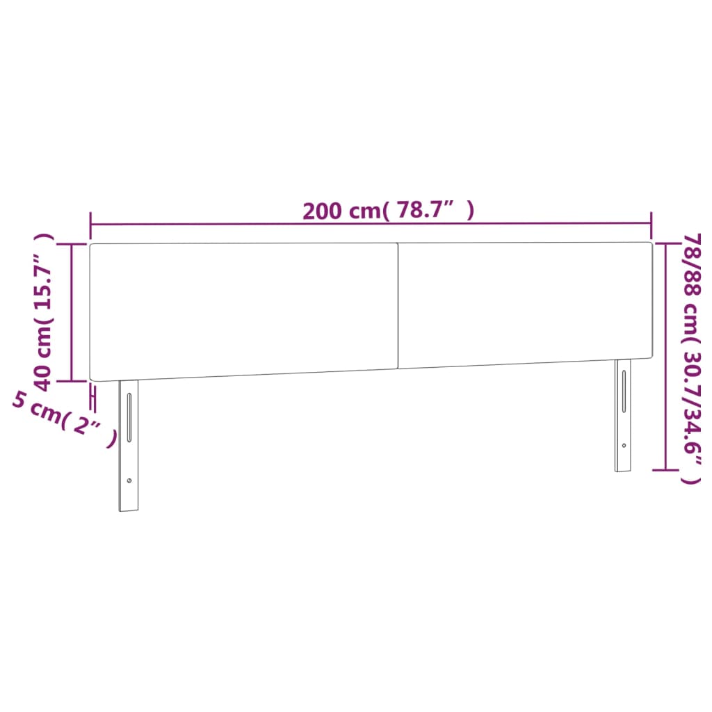 Sänggavel LED ljusgrå 200x5x78/88 cm tyg