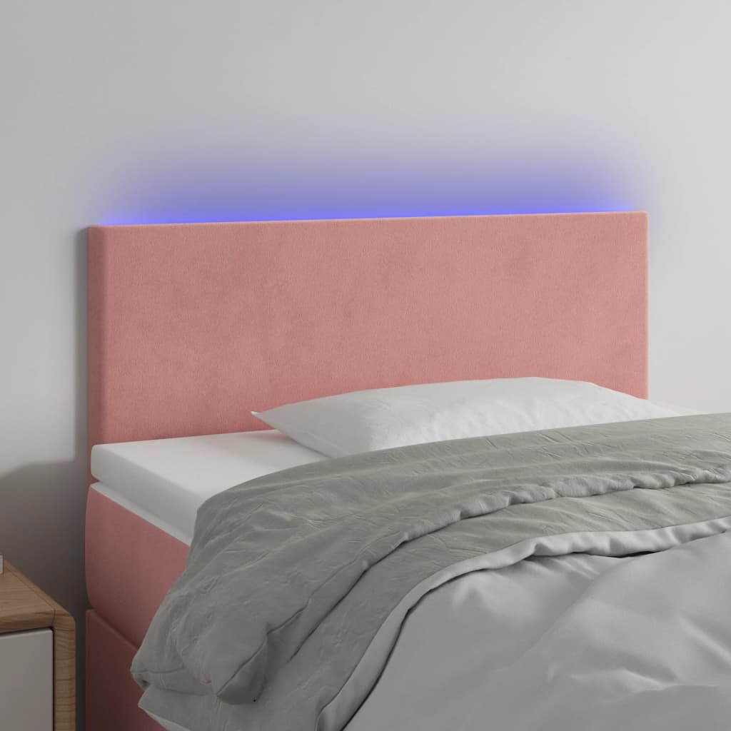 Sänggavel LED rosa 90x5x78/88 cm sammet