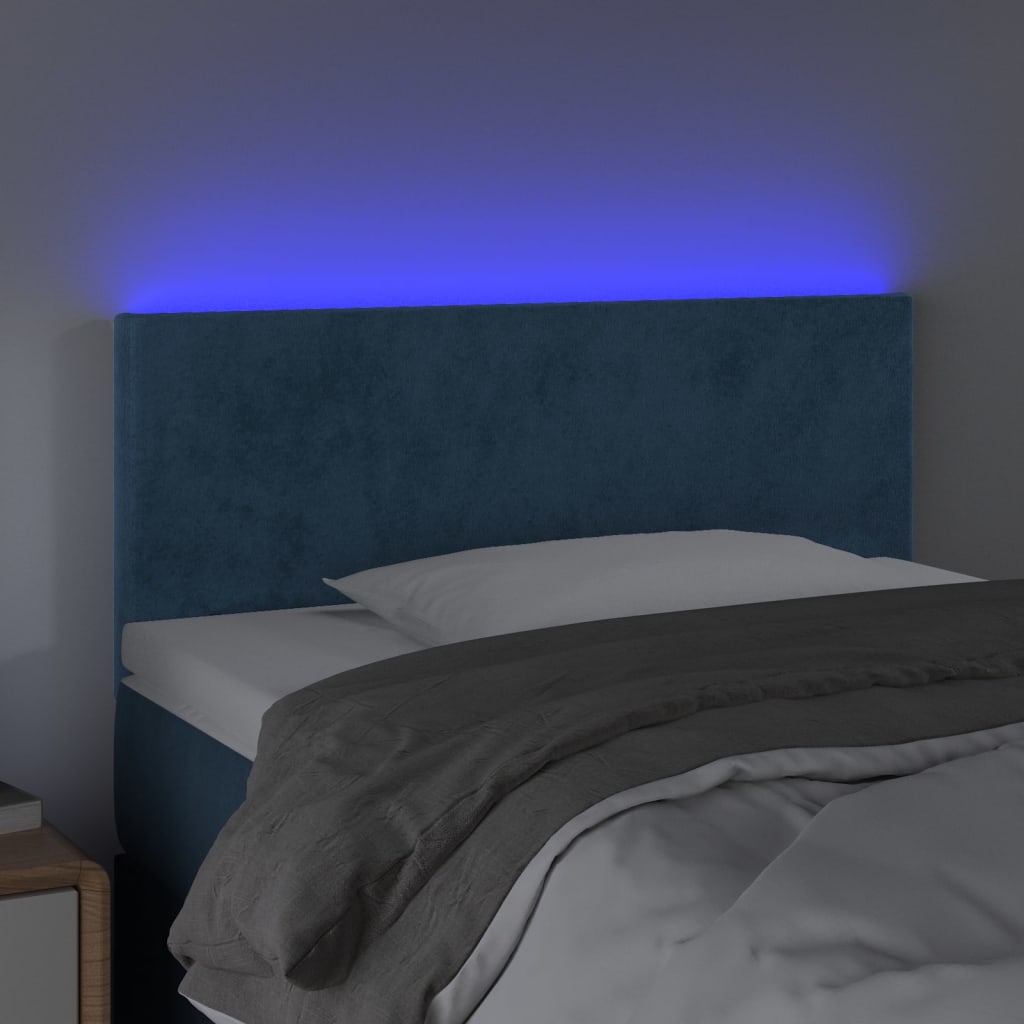 Sänggavel LED blå 100 x 5 x 78/88 cm sammet