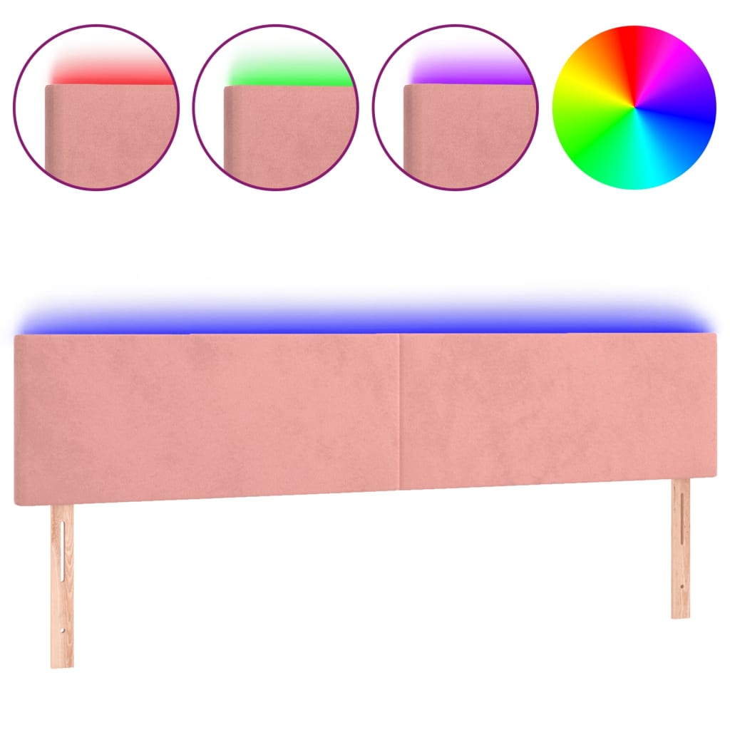 Sänggavel LED rosa 180x5x78/88 cm sammet