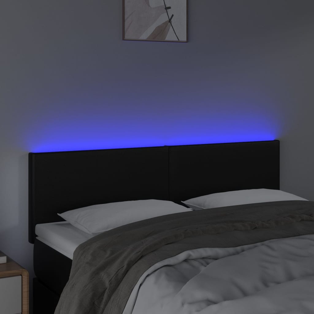 Sänggavel LED svart 144x5x78/88 cm konstläder