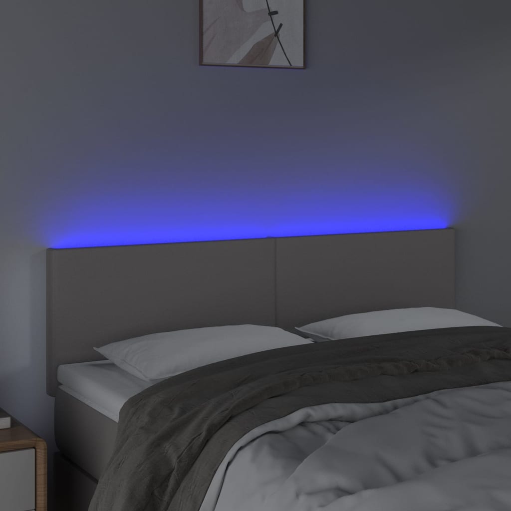 Sänggavel LED grå 144x5x78/88 cm konstläder