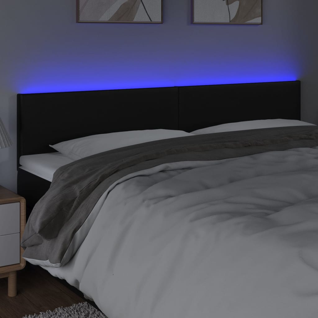 Sänggavel LED svart 180x5x78/88 cm konstläder