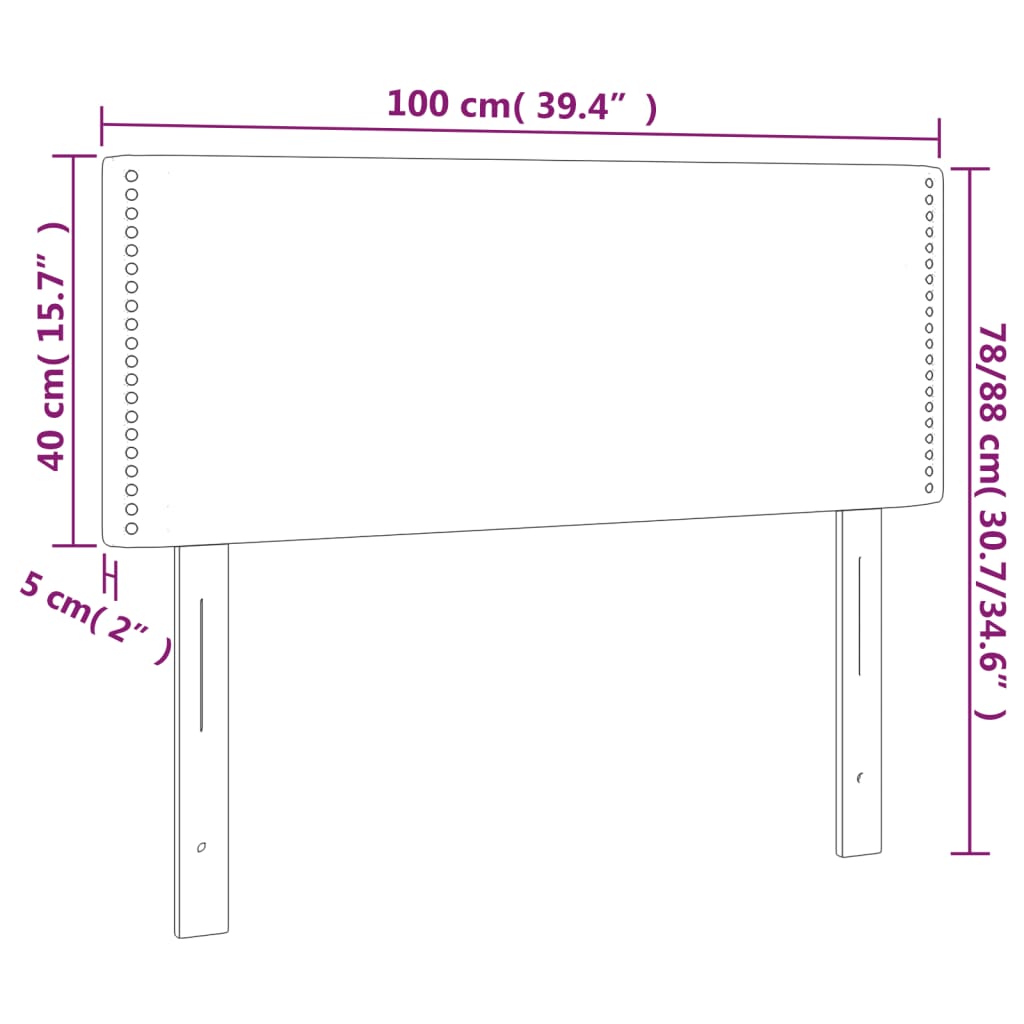 Sänggavel LED ljusgrå 100x5x78/88 cm tyg