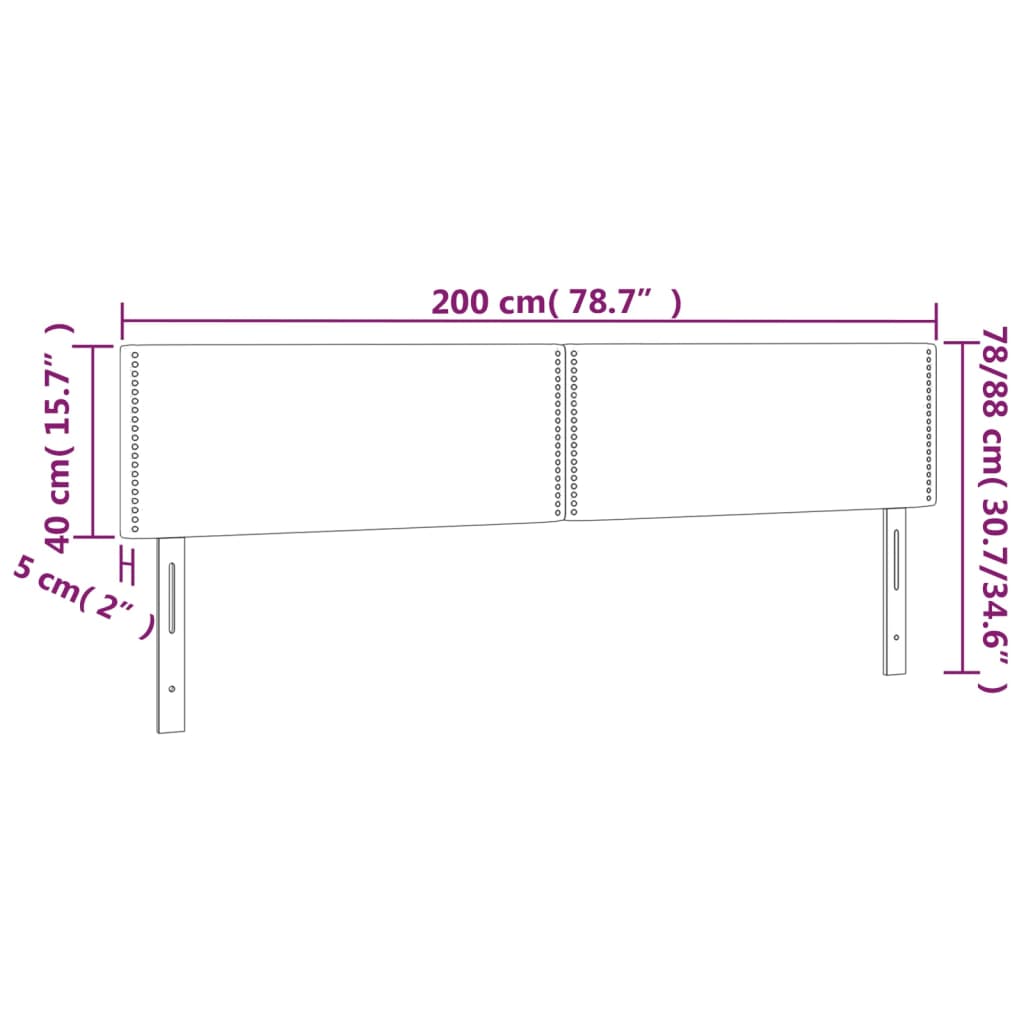 Sänggavel LED svart 200x5x78/88 cm tyg