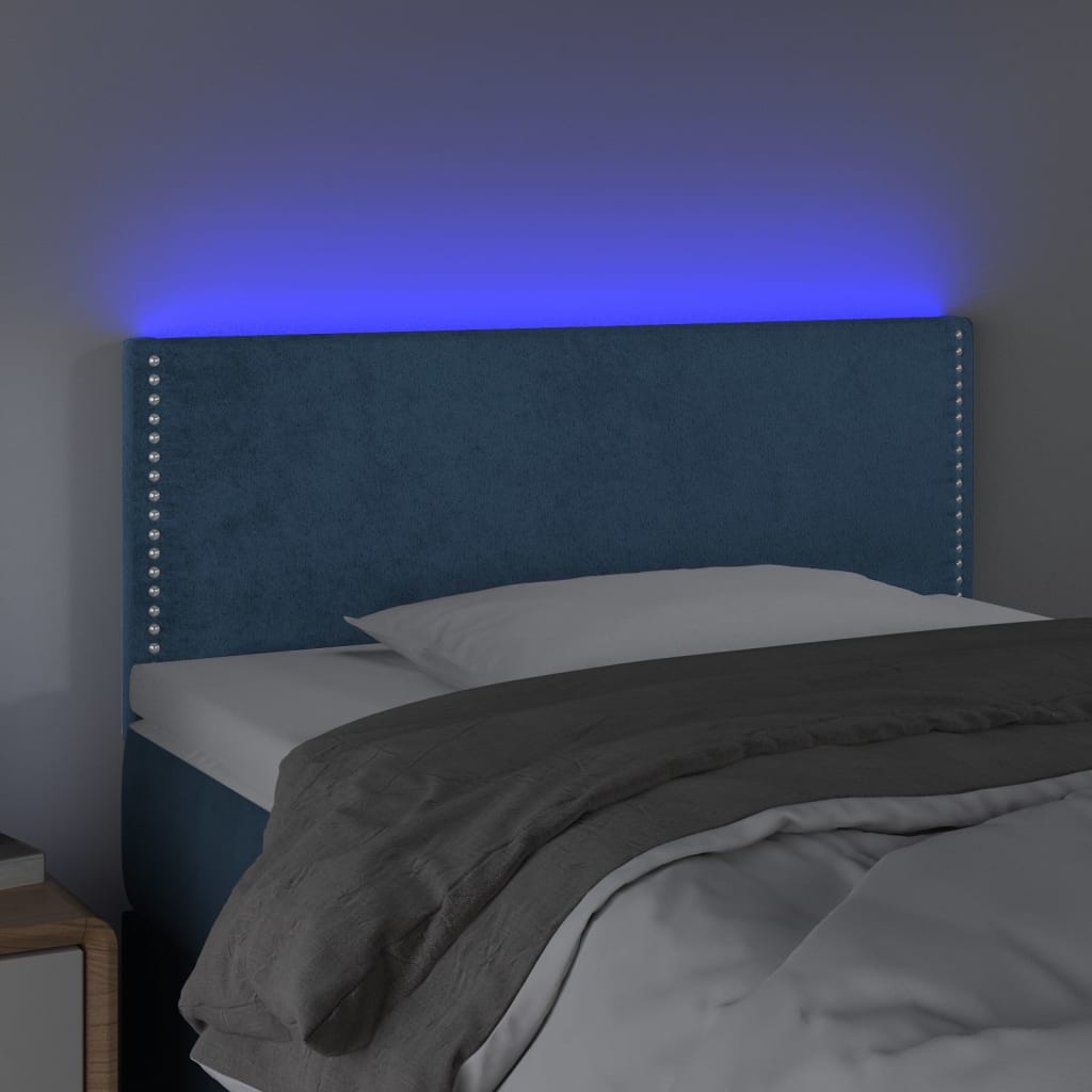 Sänggavel LED blå 100 x 5 x 78/88 cm sammet