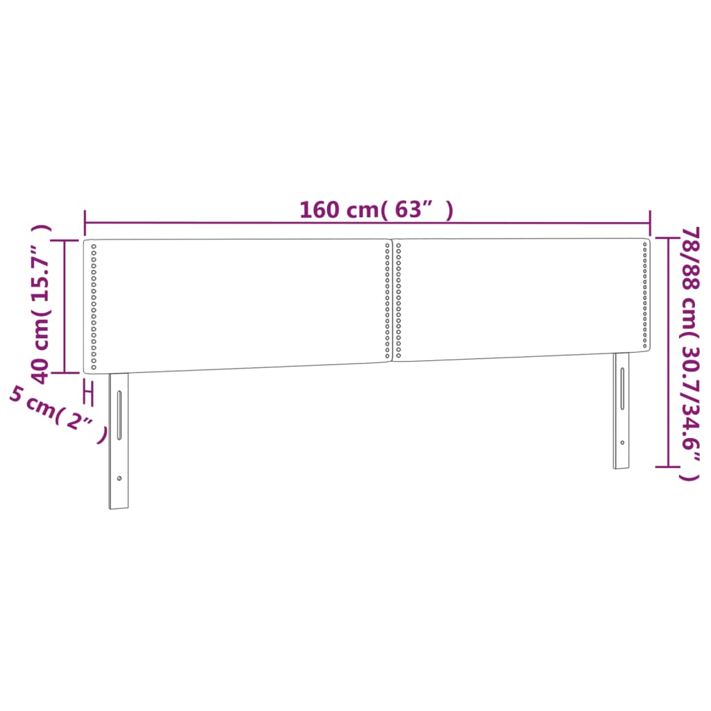 Sänggavel LED ljusgrå 160x5x78/88 cm sammet