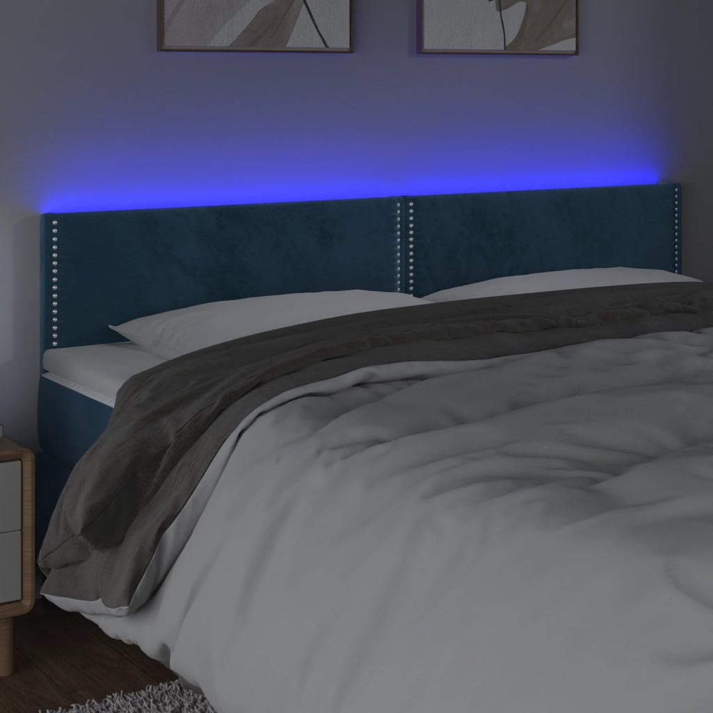 Sänggavel LED mörkblå 160x5x78/88 cm sammet